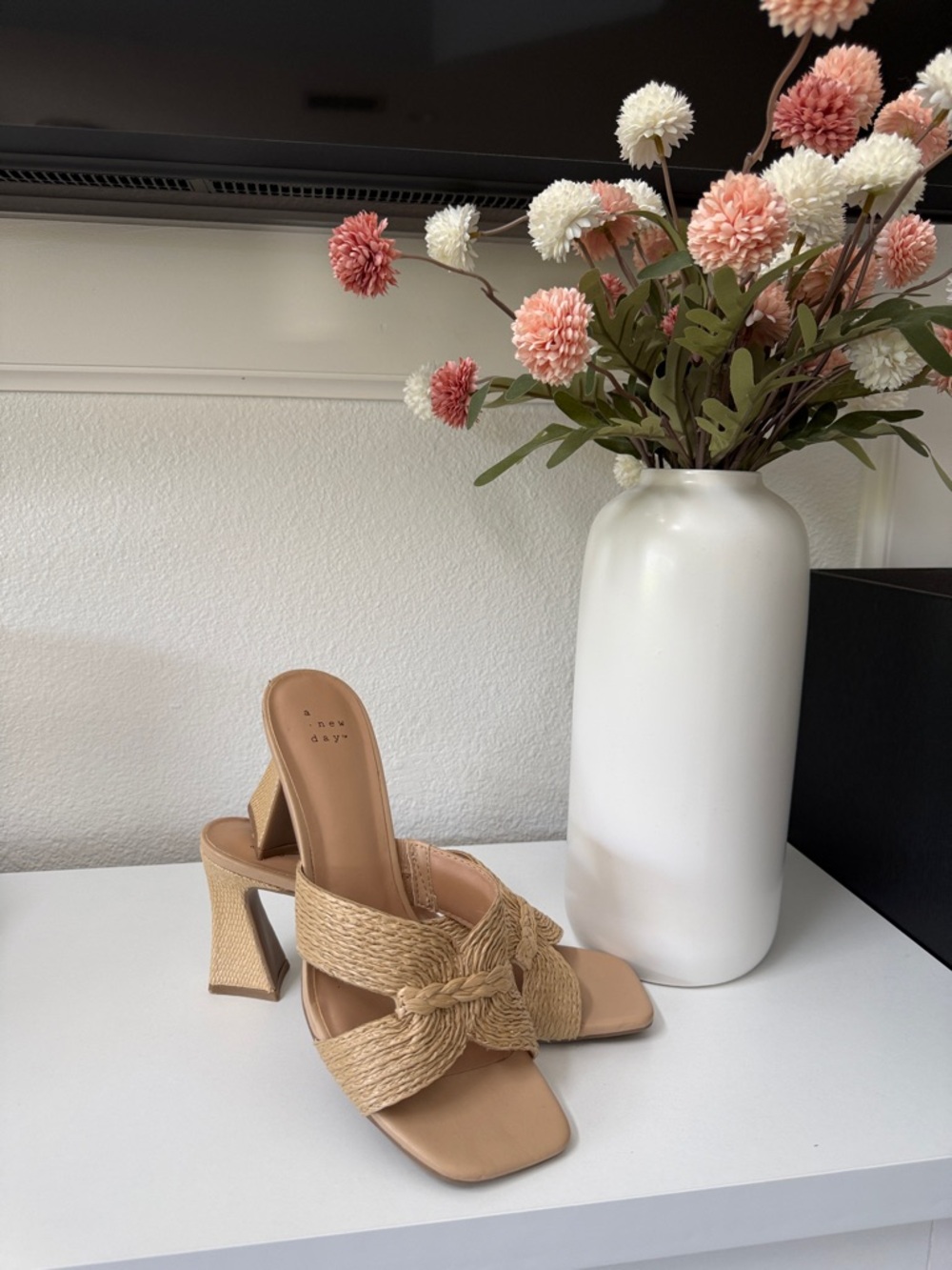a new day Tan Braided Knot Heeled Mules